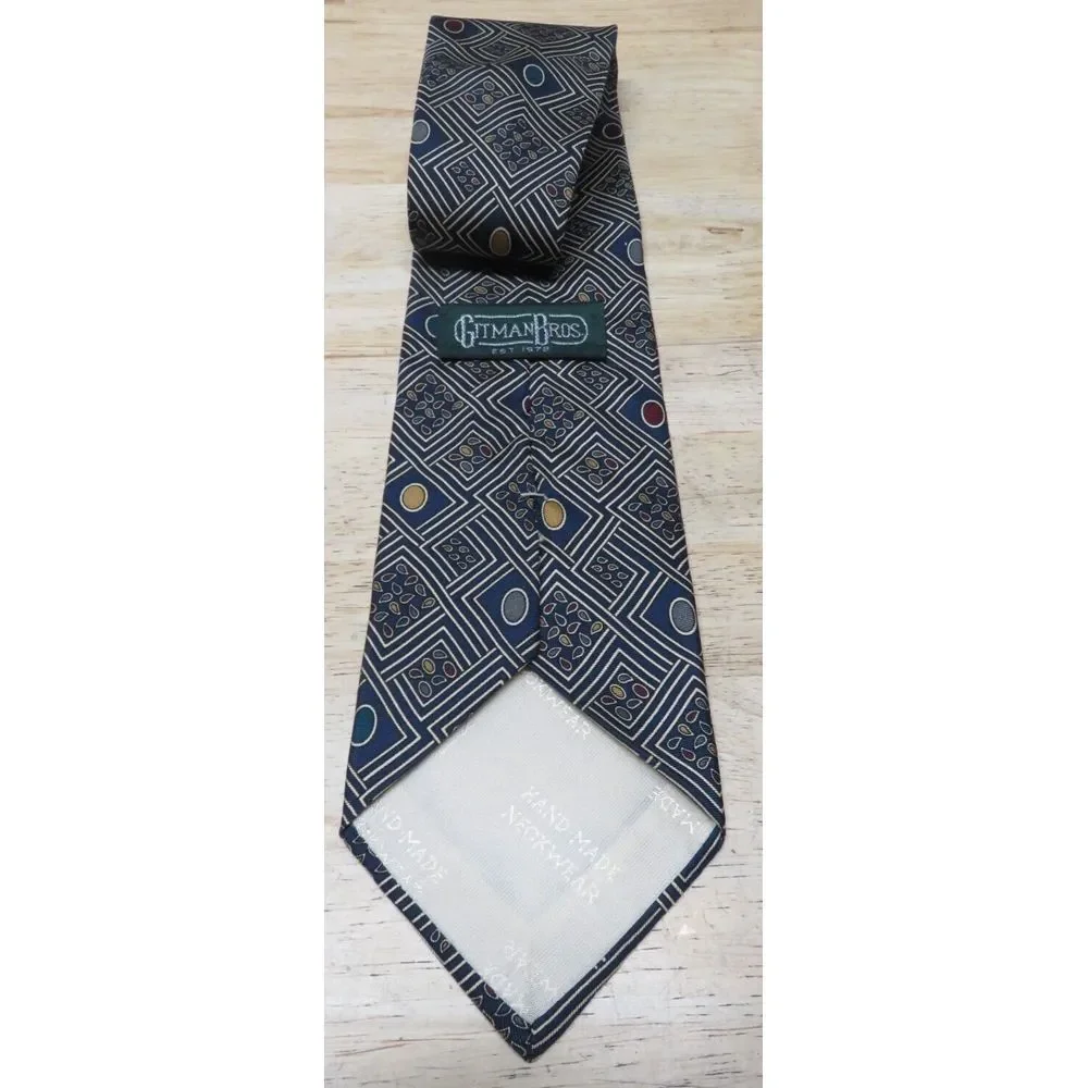 Gitman Bros. Necktie Tie Geometric Made in USA Handmade Silk‎ Multicolor